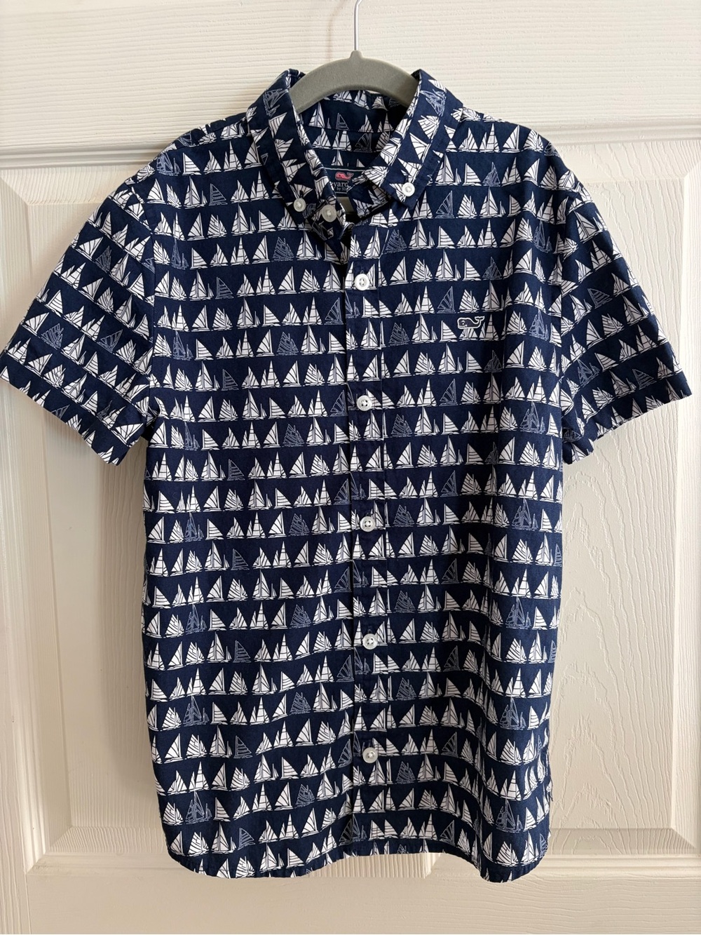 Vineyard Vines Boys Navy & White Sailboat Short-Sleeve Button-Down Shirt
